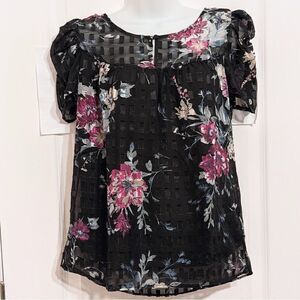 Nwt BLOUSOLIGY Black Floral Blouse With Puff Sleeves Size Small @Z